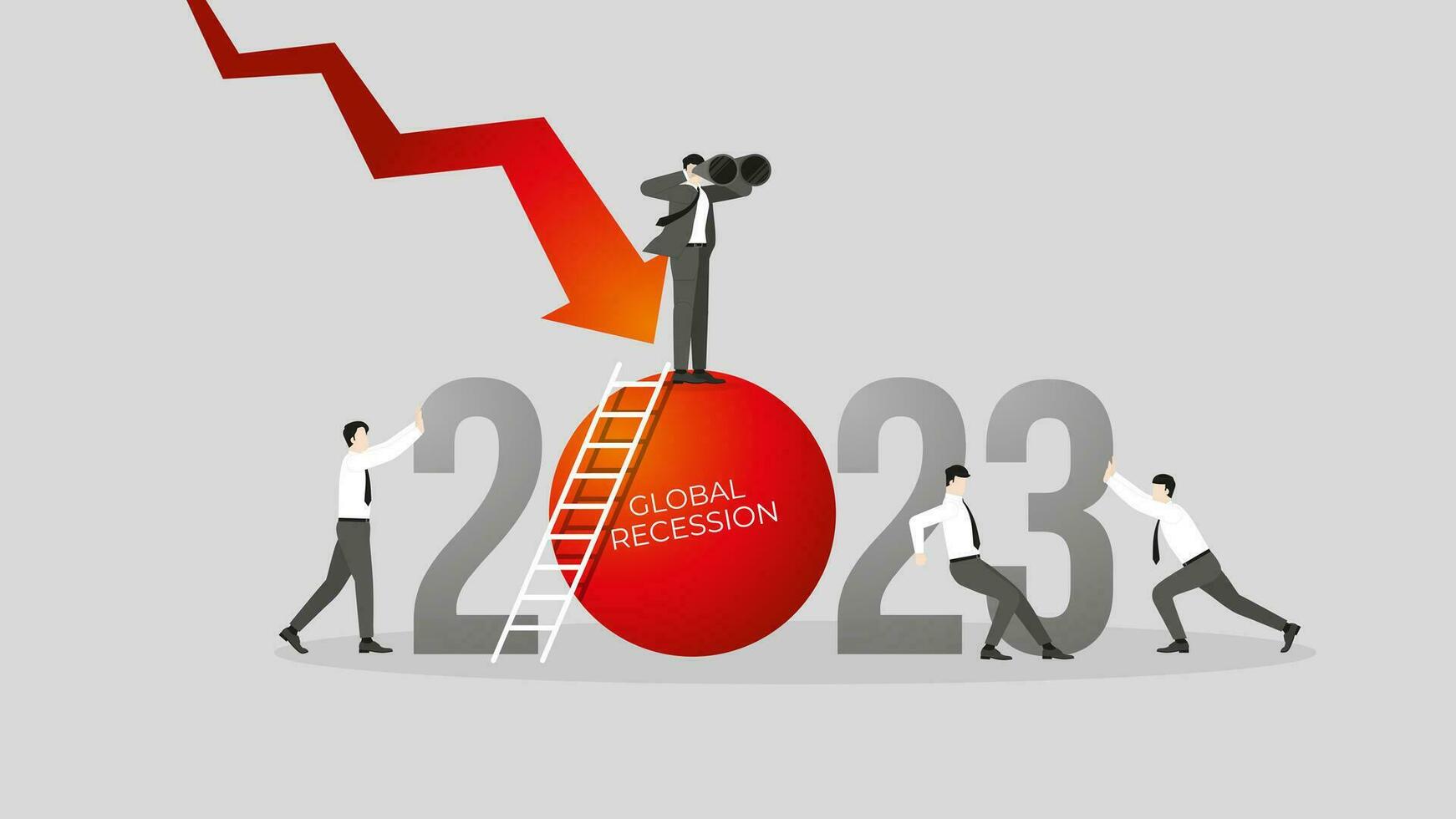 global récession concept dans le année 2023. une vision homme d'affaire et travail en équipe. vecteur