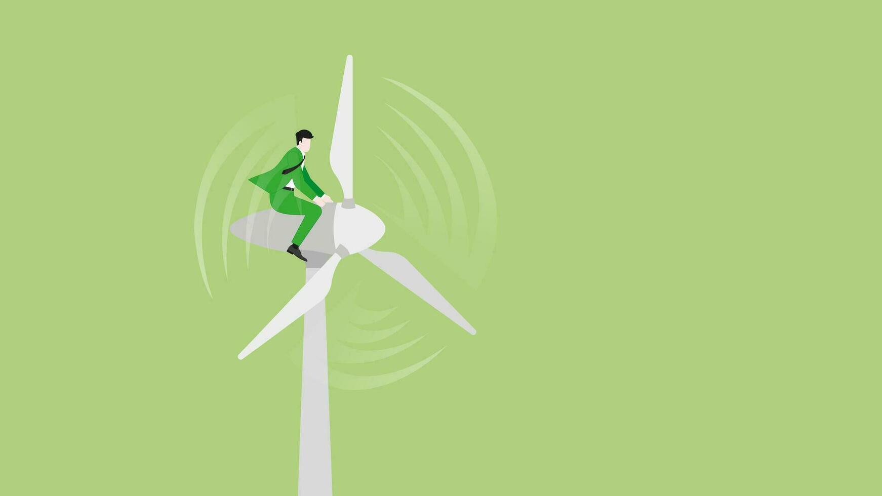 vert énergie concept. une homme d'affaire balade sur une vent turbine Générateur Puissance Moulin à vent. vecteur