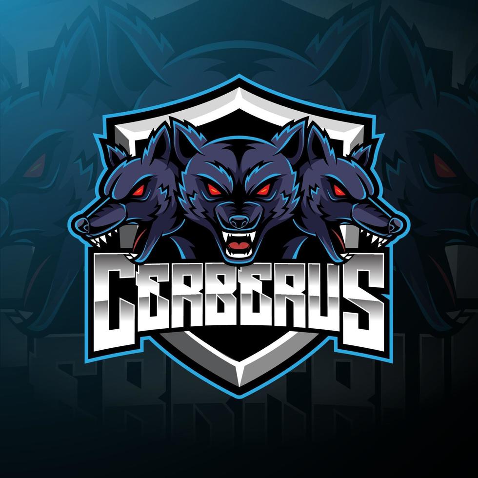 création de logo de mascotte cerberus à trois têtes vecteur