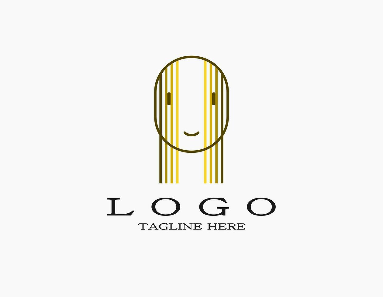 minimal luxe logo avec une visage couvert par une blond cheveux. logo adapté pour spa, beauté, cosmétique entreprises. logo avec d'or coups ou lignes. vecteur