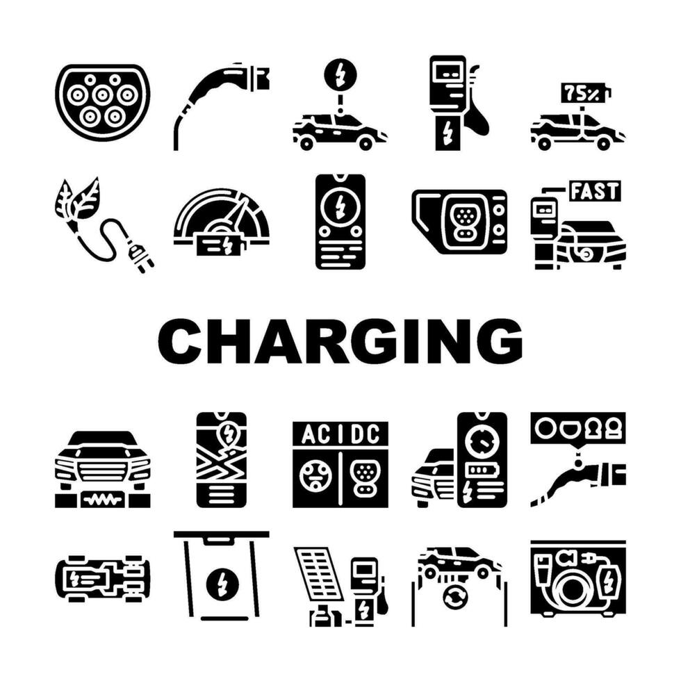 électrique voiture mise en charge Icônes ensemble vecteur