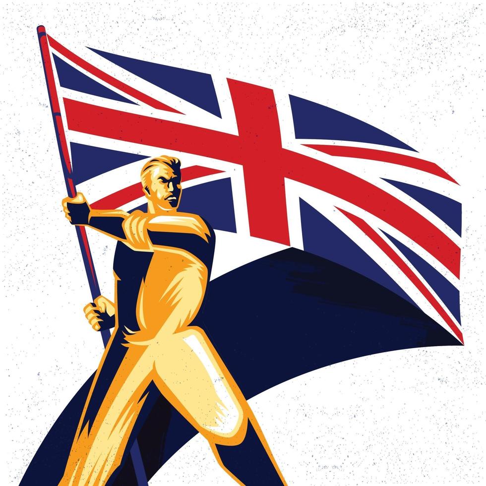 homme tenant un drapeau du royaume-uni avec fierté vector illustration