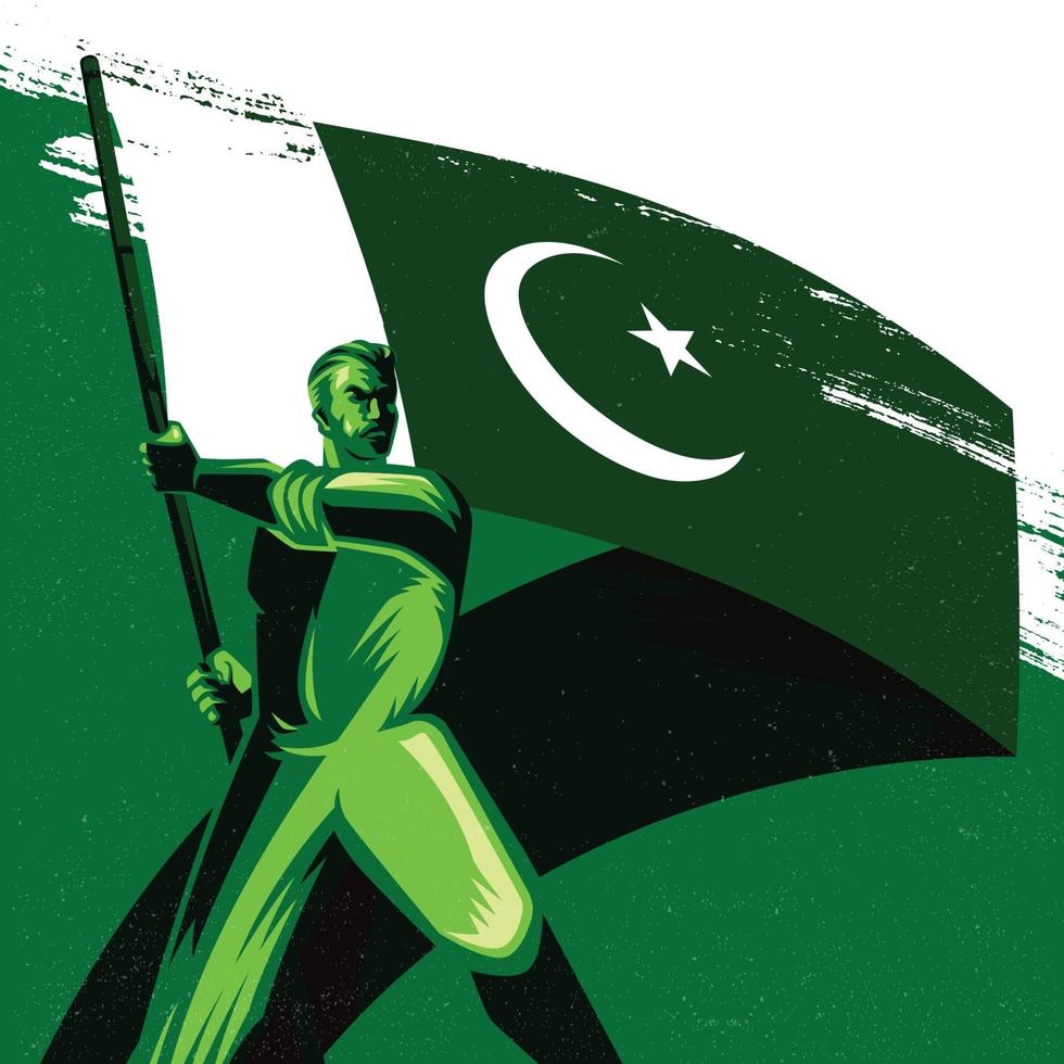homme tenant un drapeau pakistanais avec fierté vector illustration