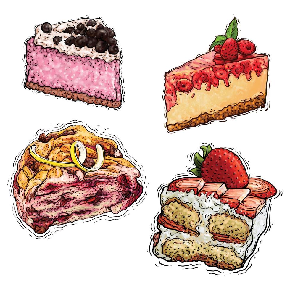 illustration aquarelle de dessert de gâteau vecteur