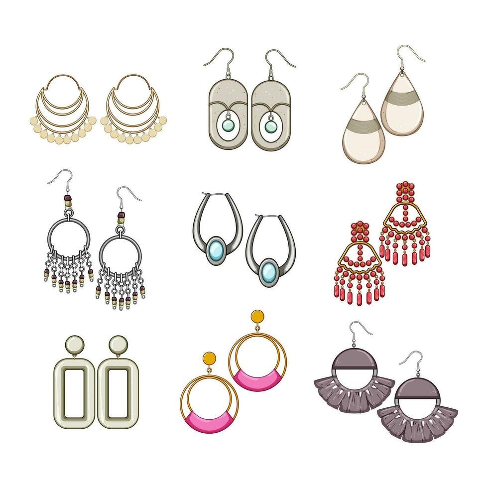 boho des boucles d'oreilles ensemble dessin animé vecteur illustration