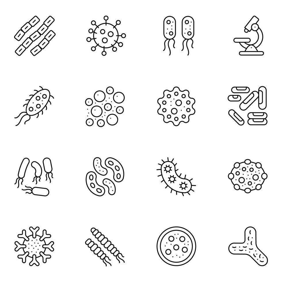 ensembles d'icônes de fine ligne de bactéries vecteur