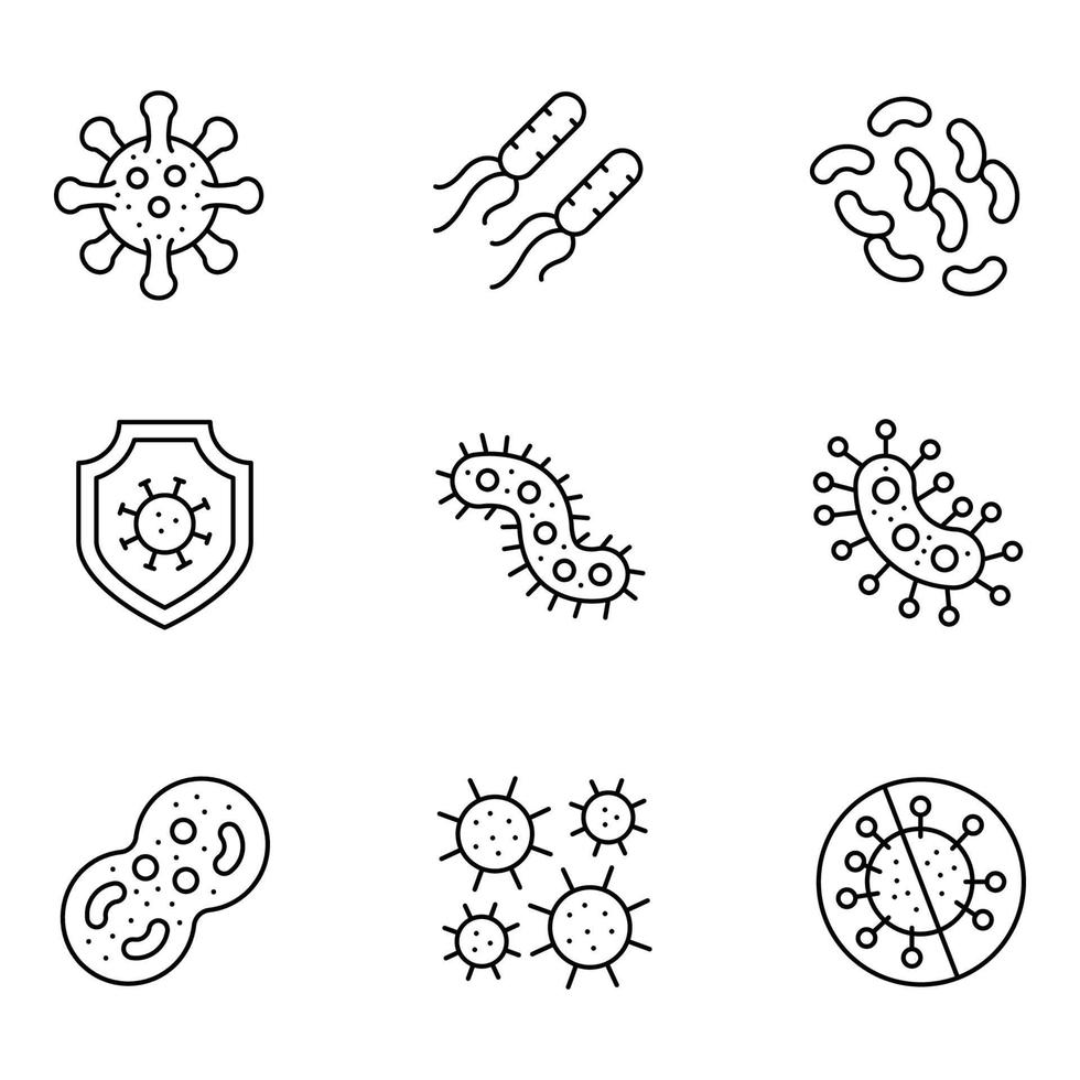ensembles d'icônes de fine ligne de bactéries vecteur