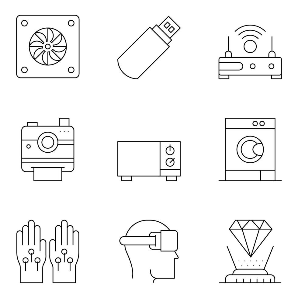 icônes de ligne mince de technologie et de matériel vecteur