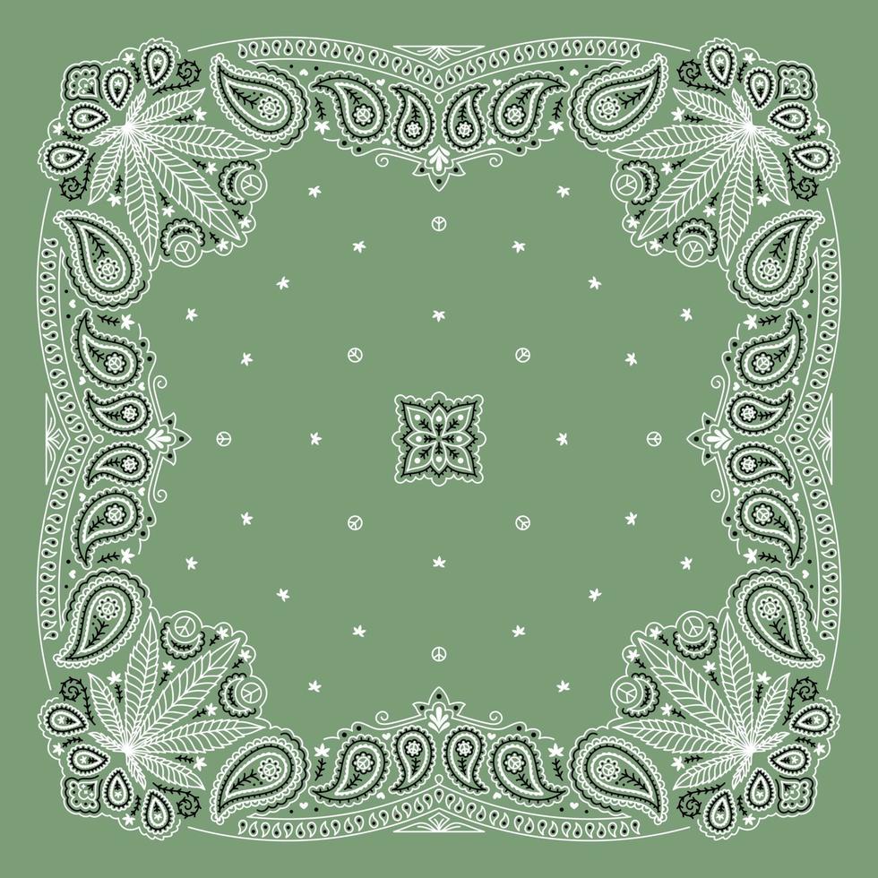 conception d'ornement bandana paisley avec feuille de cannabis vecteur