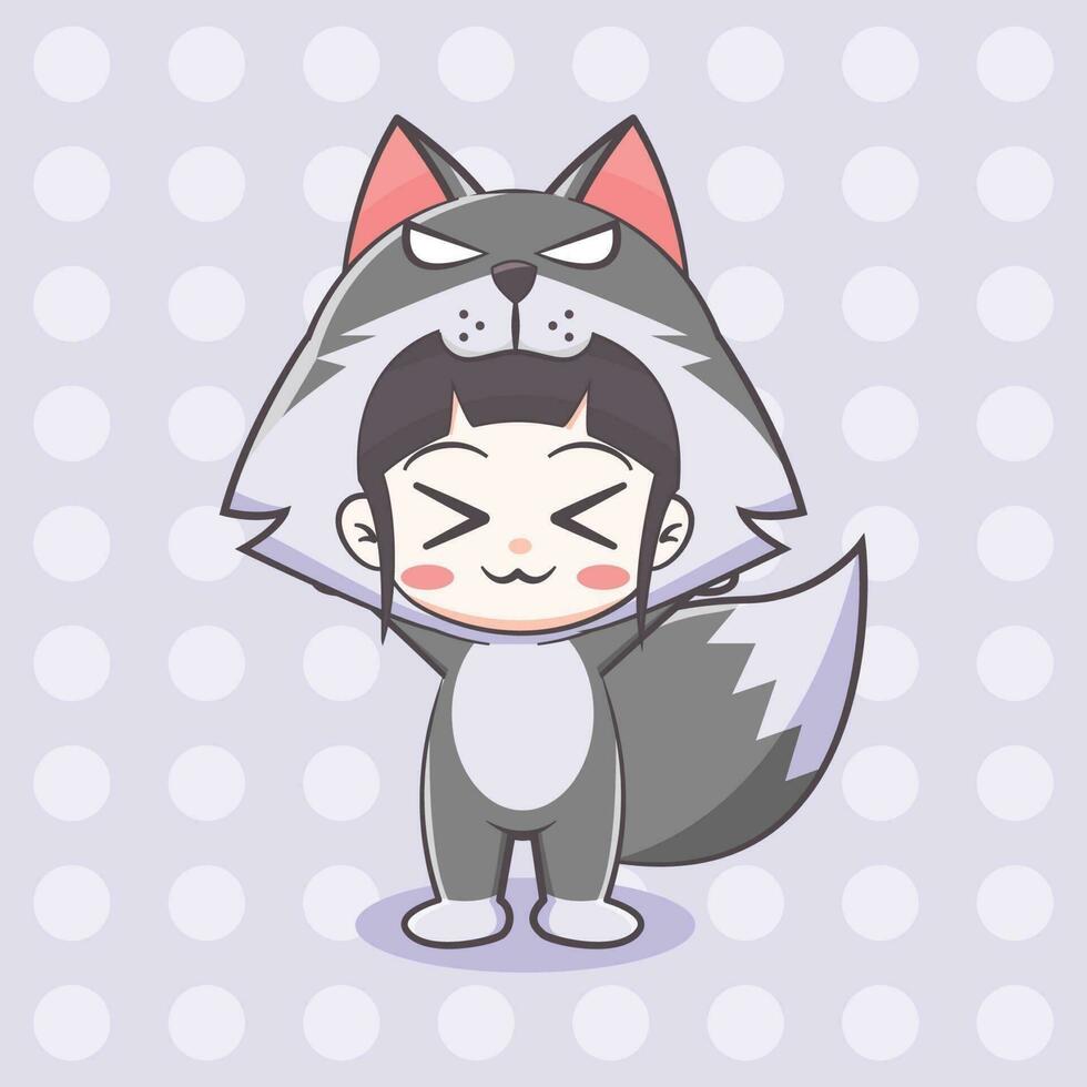 illustration de dessin animé de fille de costume de loup mignon vecteur