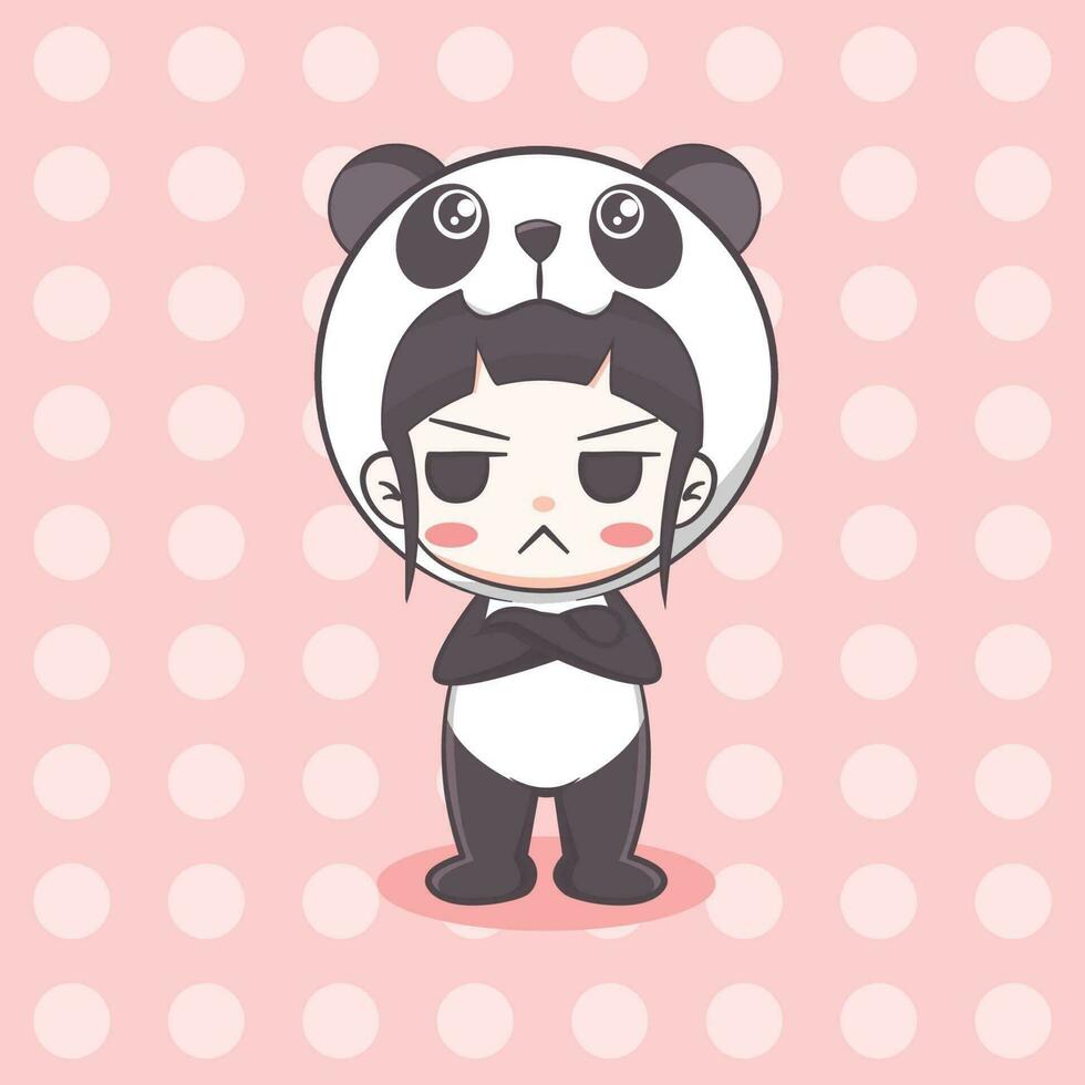 illustration de dessin animé mignon panda costume fille vecteur