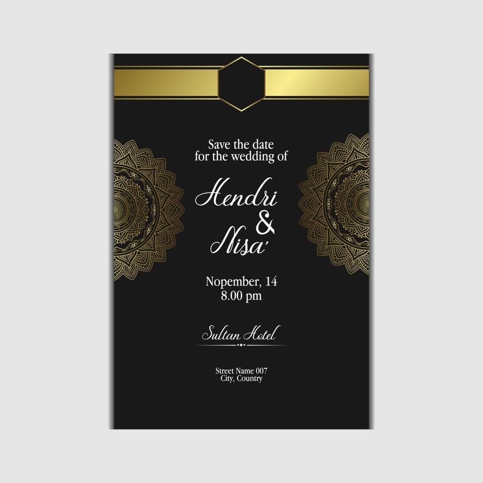 fond orné de mandala or de luxe pour invitation de mariage vecteur