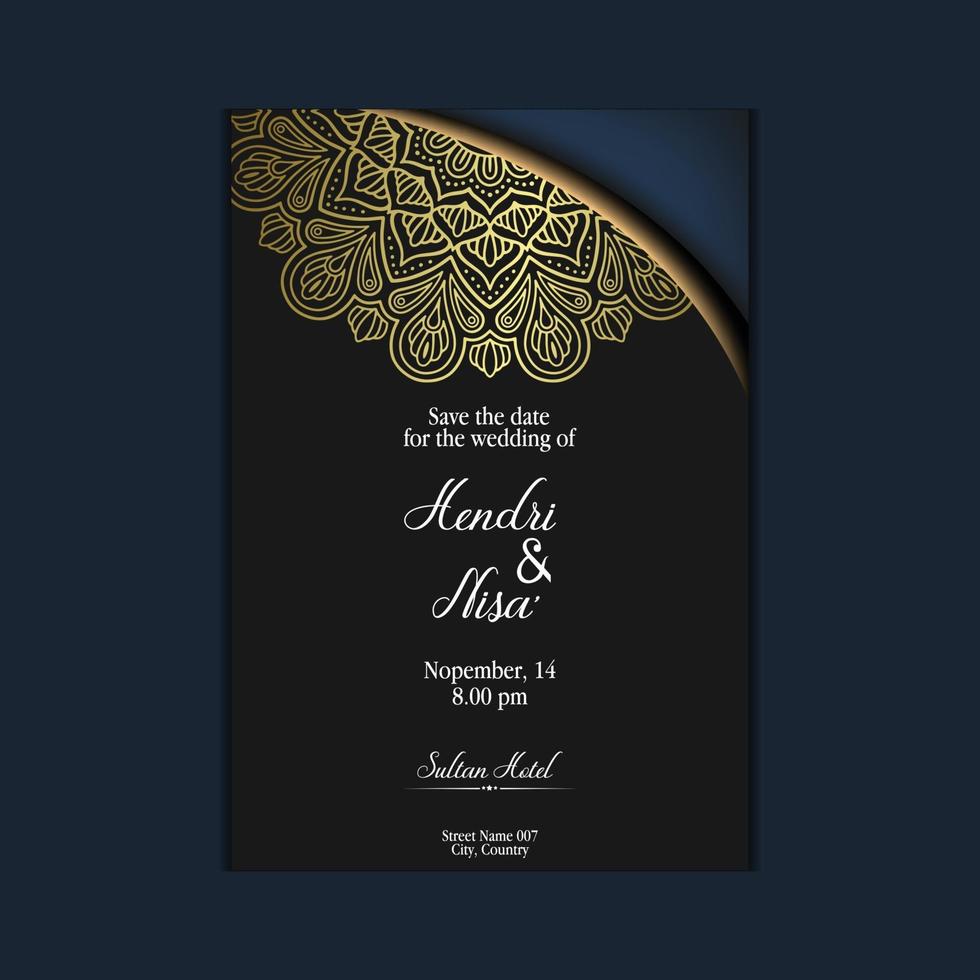 fond orné de mandala or de luxe pour invitation de mariage vecteur