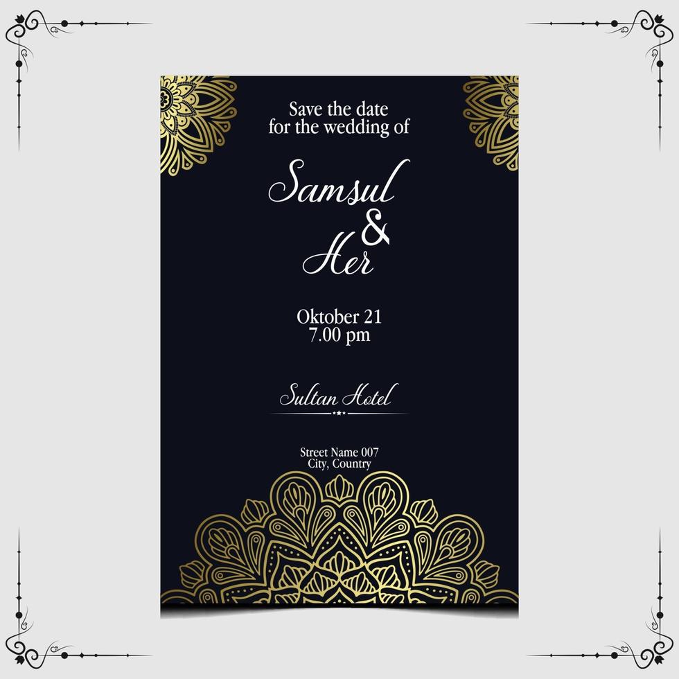 fond orné de mandala or de luxe pour invitation de mariage vecteur