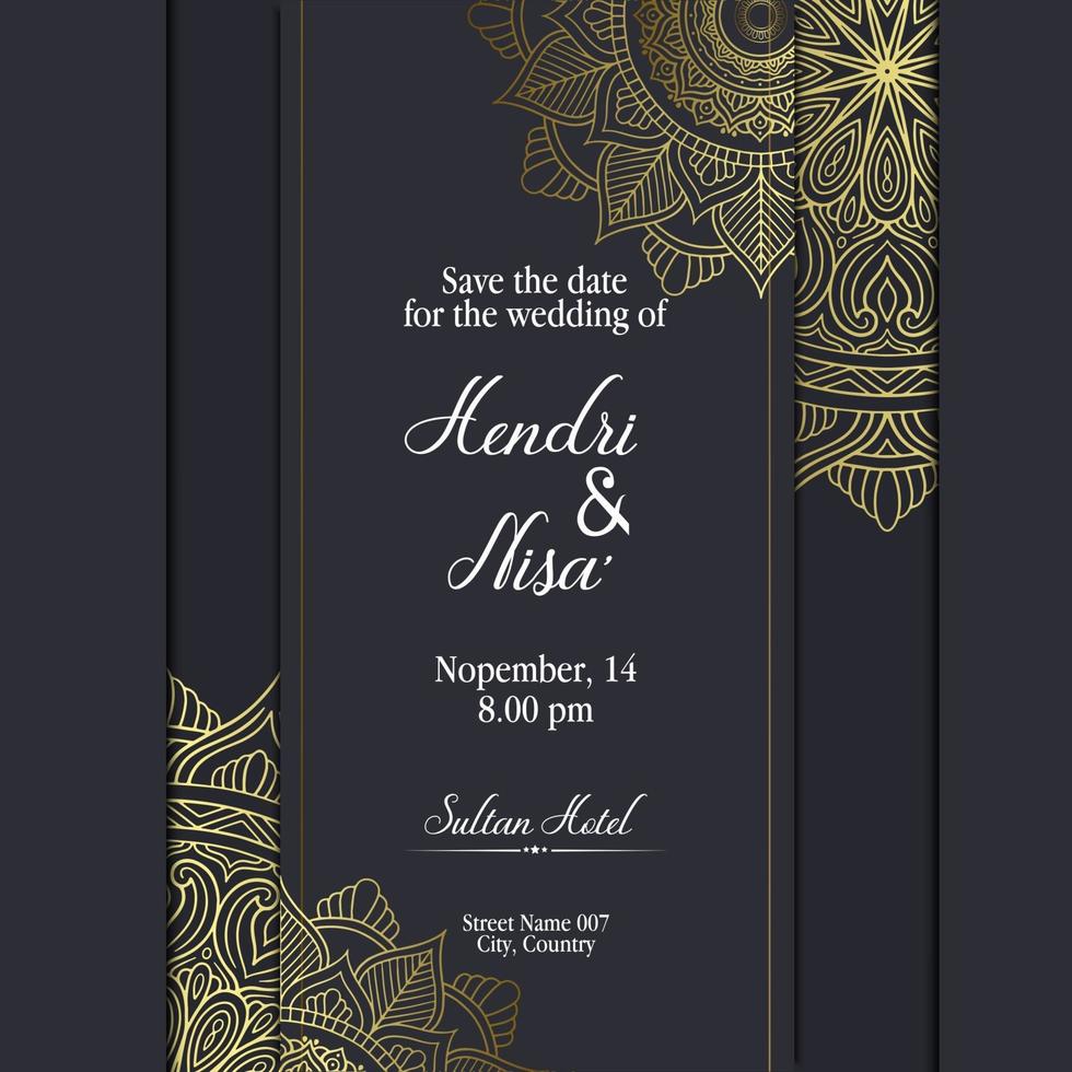 fond orné de mandala or de luxe pour invitation de mariage vecteur