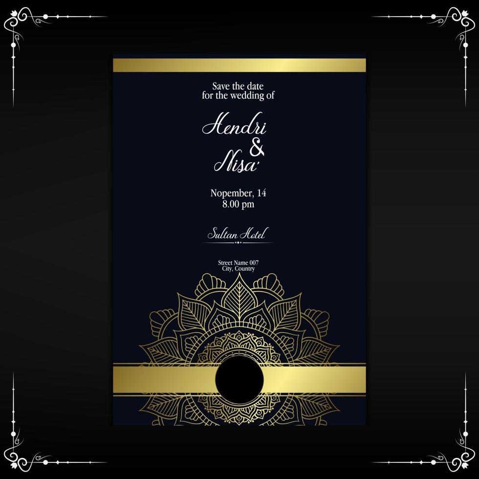 fond orné de mandala or de luxe pour invitation de mariage vecteur