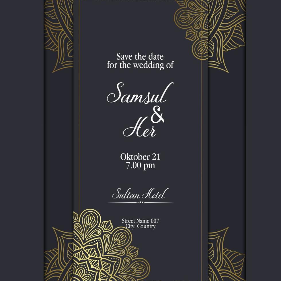 fond orné de mandala or de luxe pour invitation de mariage vecteur