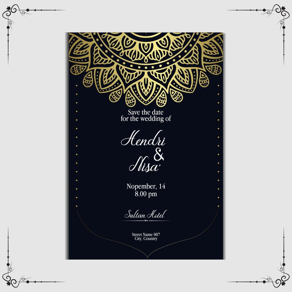 fond orné de mandala or de luxe pour invitation de mariage vecteur