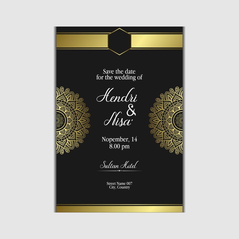 fond orné de mandala or de luxe pour invitation de mariage vecteur