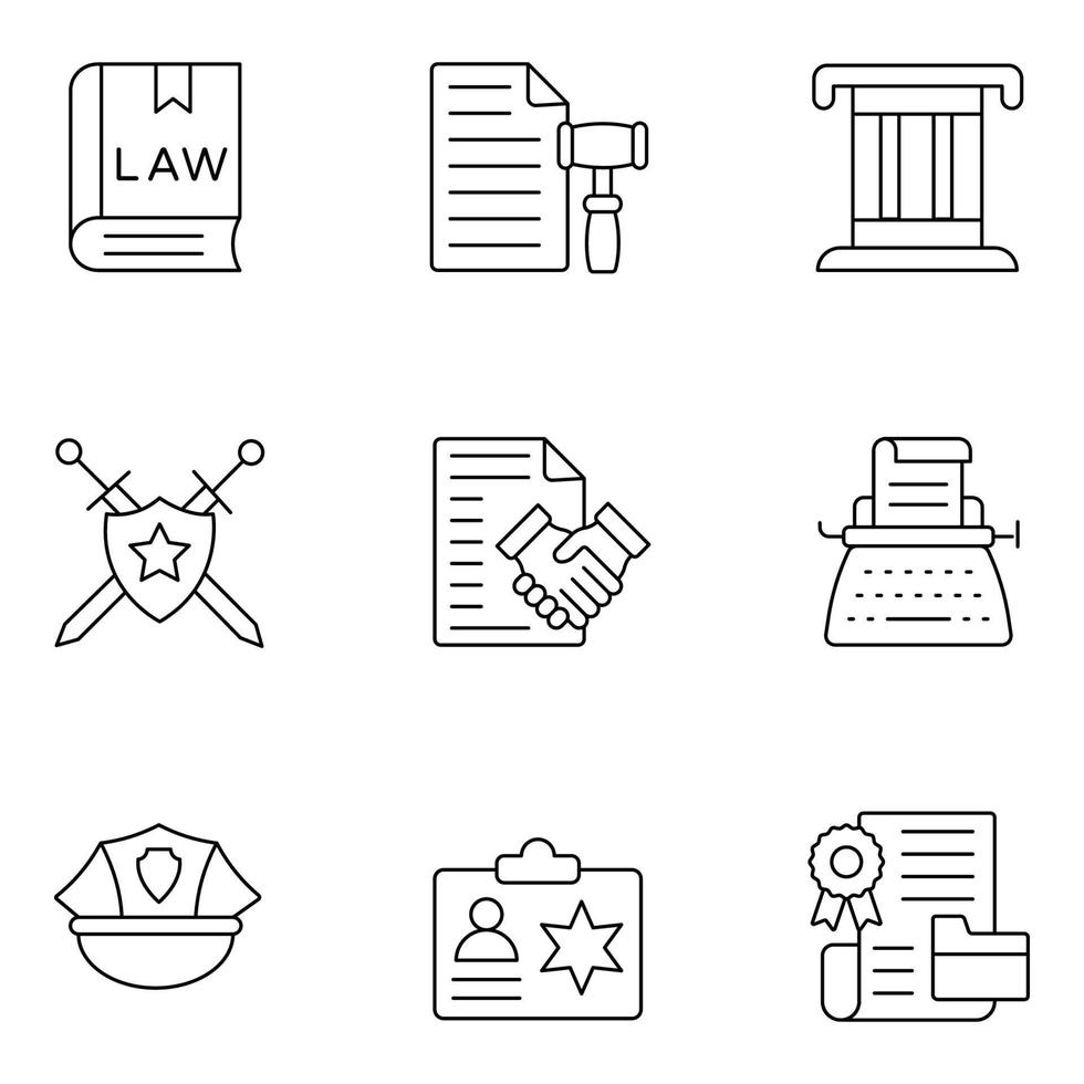 icônes de fine ligne droit et justice vecteur