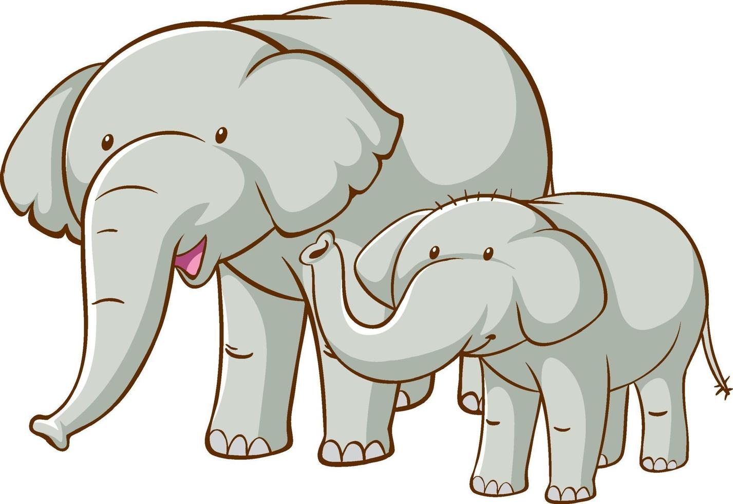 Caricature d'éléphants grands et petits sur fond blanc vecteur