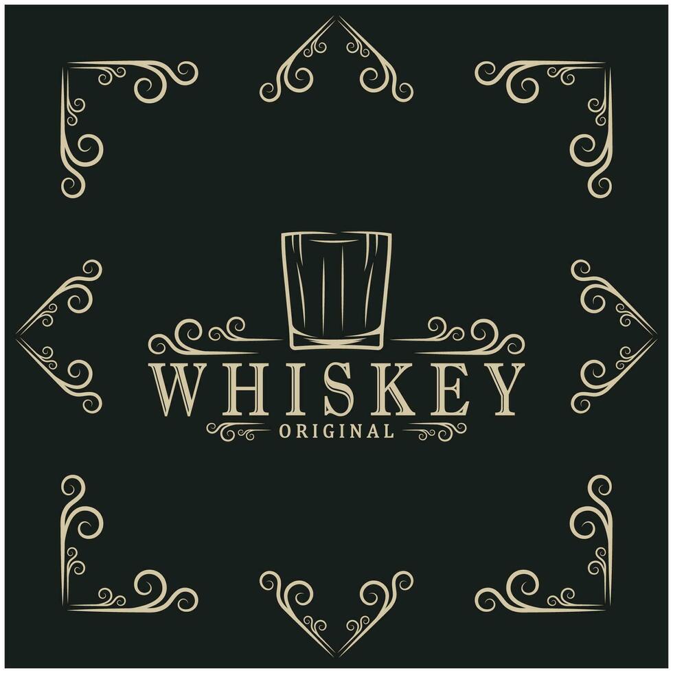 ancien prime whisky logo étiquette avec verre ou bière. pour boissons, barres, clubs, les cafés, entreprises. vecteur