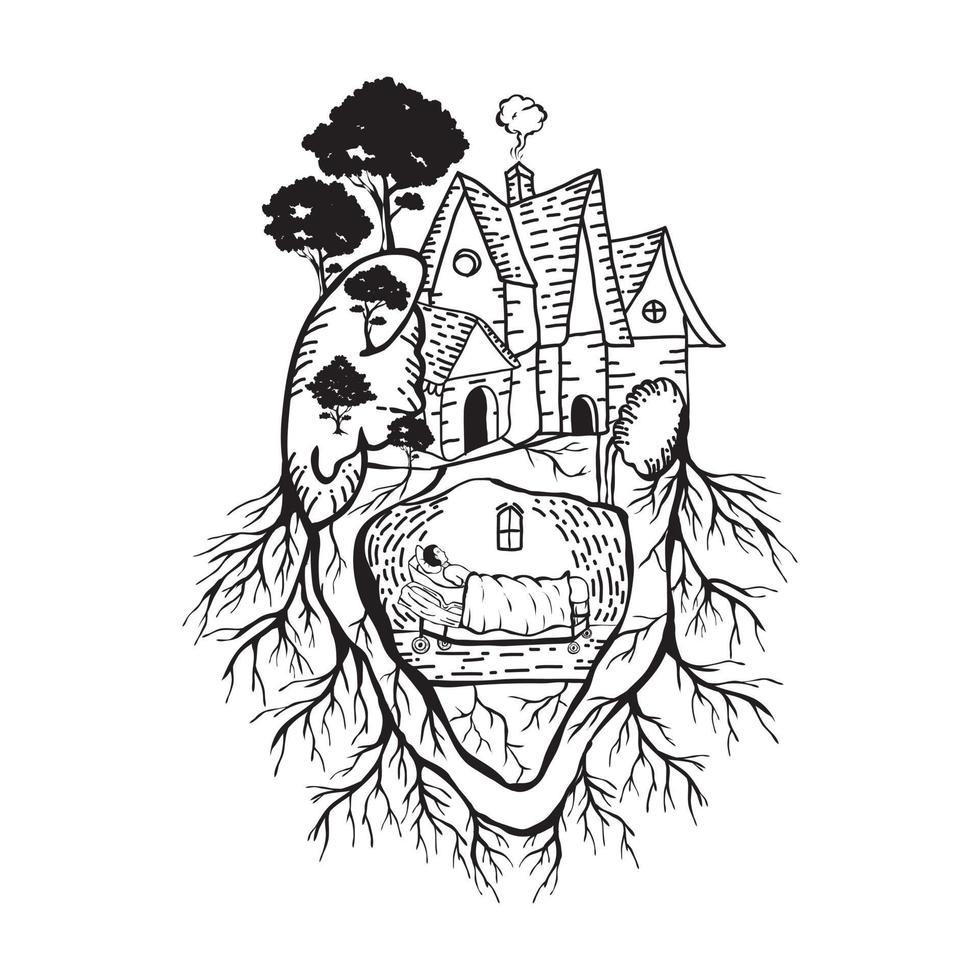 illustration coeur anatomique avec la maison vecteur