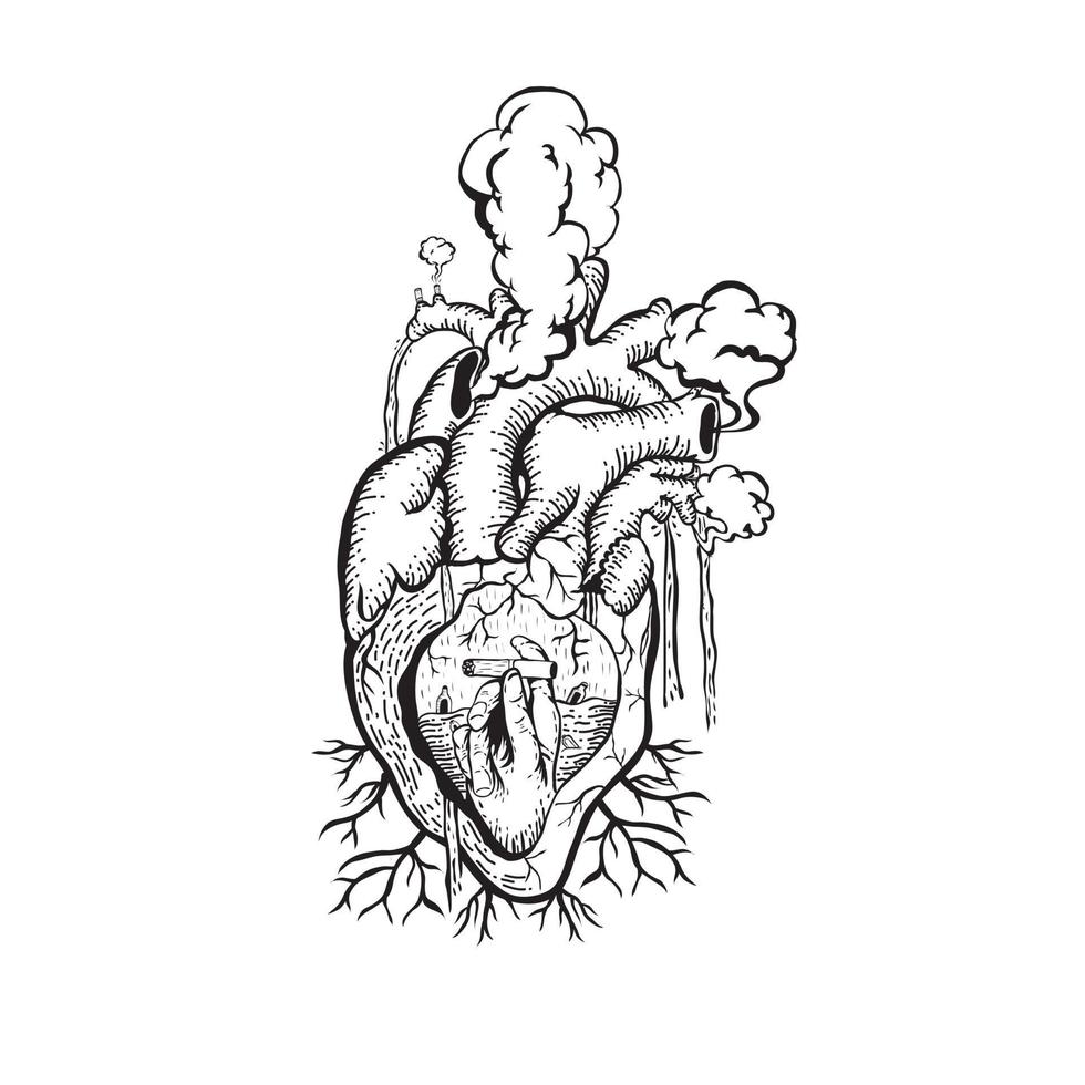 illustration coeur anatomique avec de la fumée vecteur