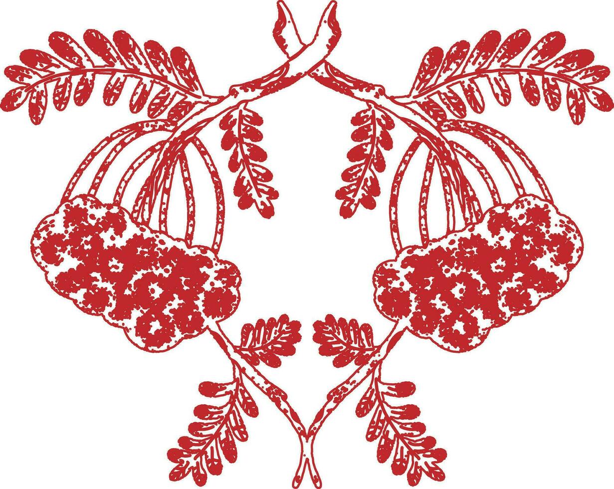 une rouge et blanc floral conception avec feuilles et fleurs vecteur