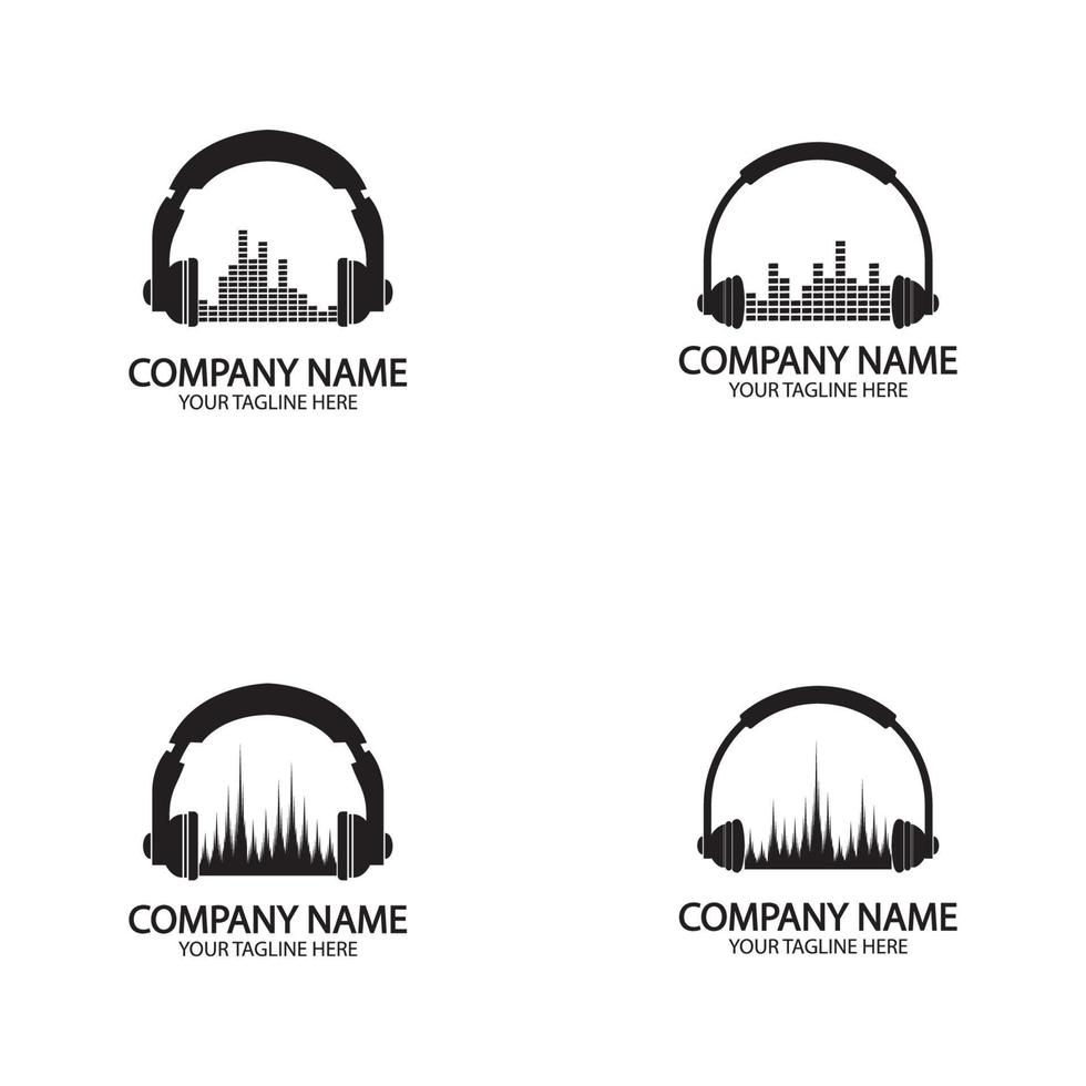 Casque avec ondes sonores bat illustration vectorielle de conception de logo vecteur