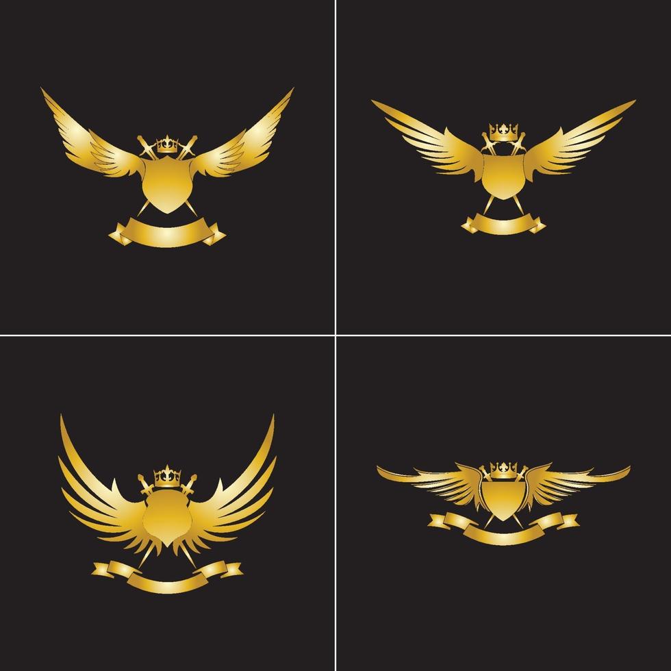 composition héraldique avec couronne, épées, ailes, bouclier et ruban. vecteur