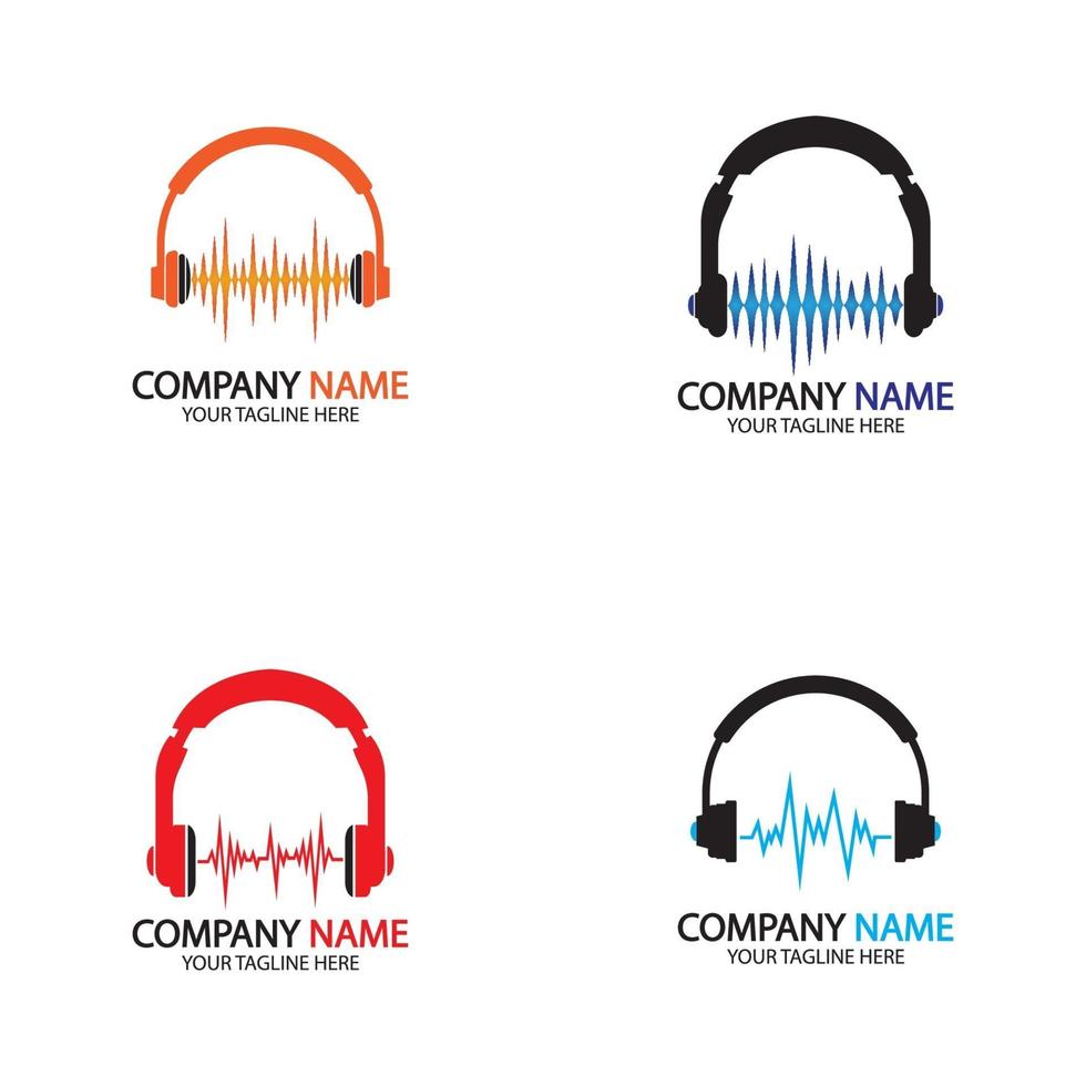 Casque avec onde sonore icône logo vector illustration