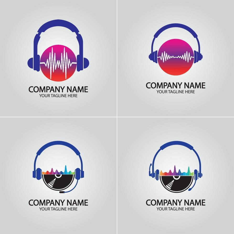 casque dj, logo d'enregistrement de studio de musique vecteur