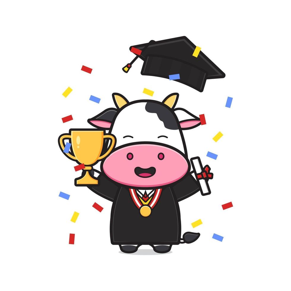 célébration de la vache mignonne le jour de la remise des diplômes icône illustration de dessin animé vecteur