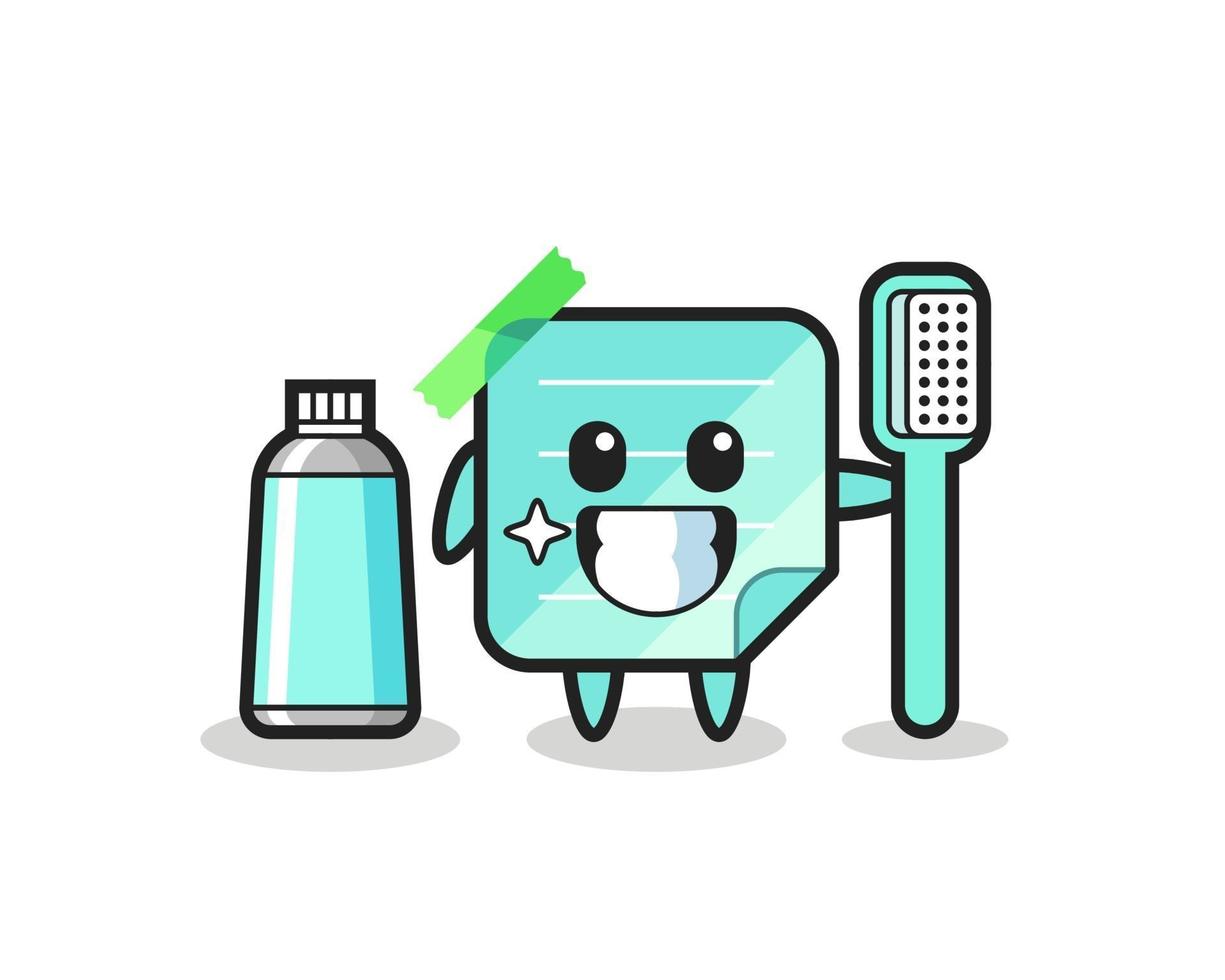 mascotte illustration de notes autocollantes avec une brosse à dents vecteur