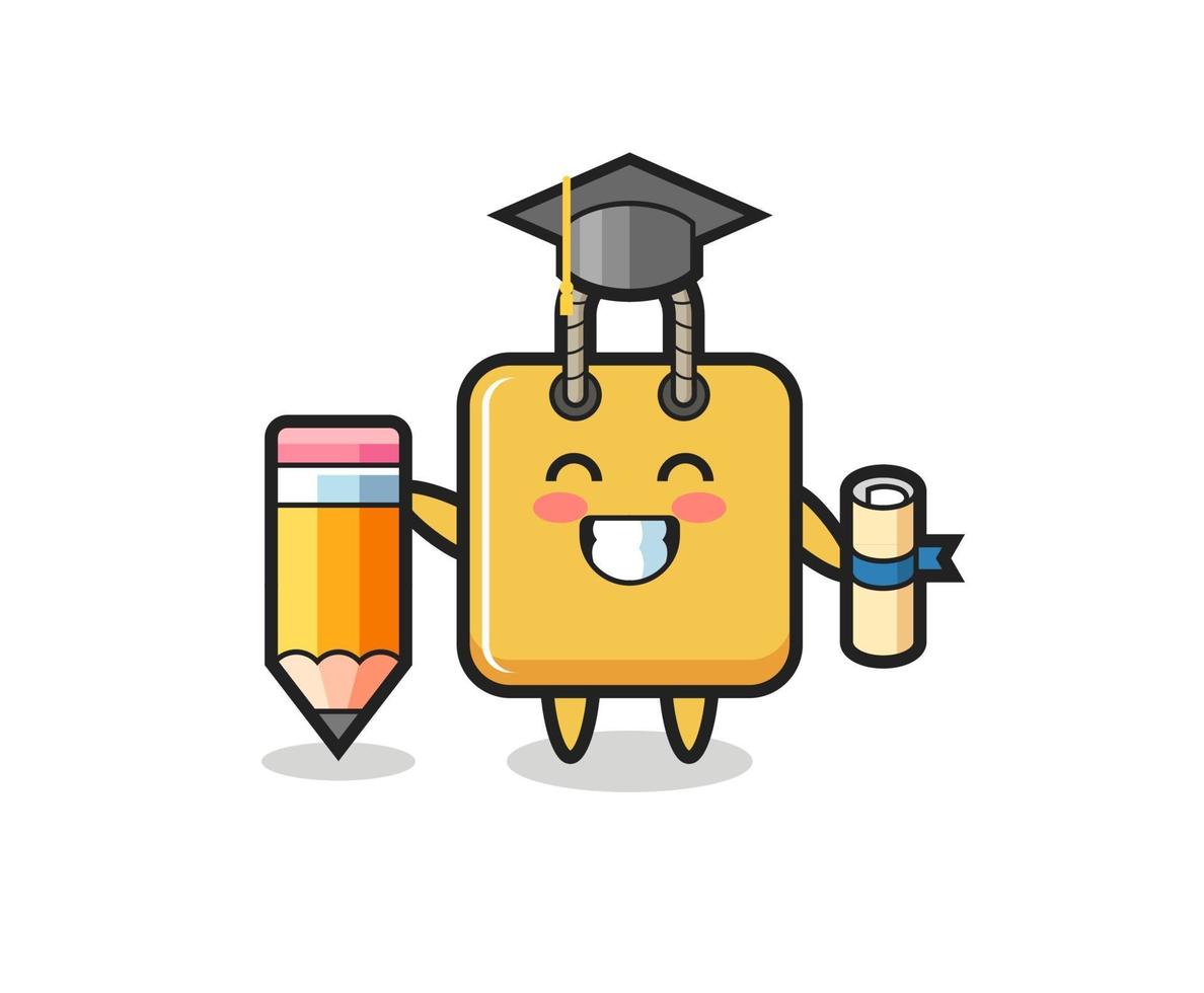 le dessin animé d'illustration de sac à provisions est l'obtention du diplôme avec un crayon géant vecteur