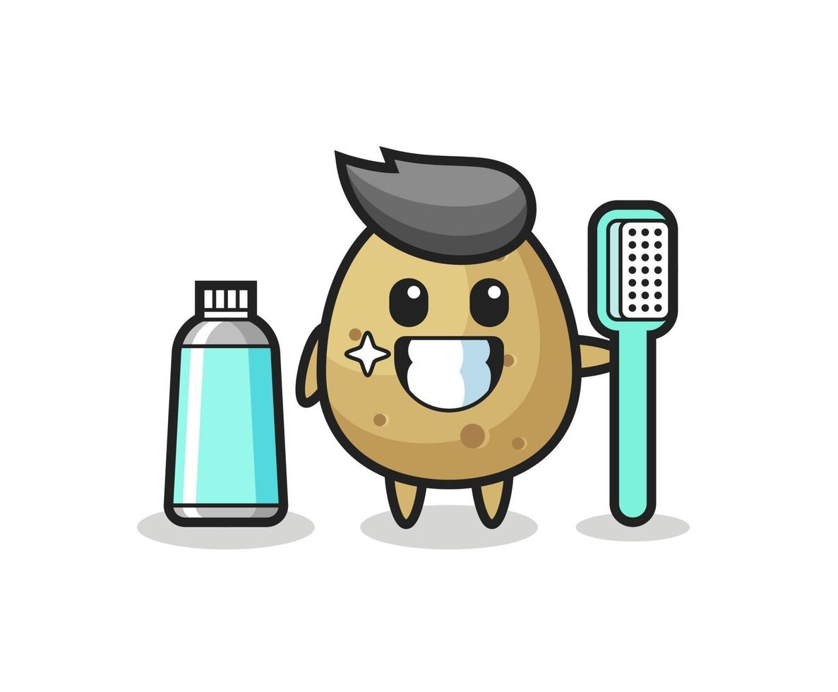 illustration de mascotte de pomme de terre avec une brosse à dents vecteur