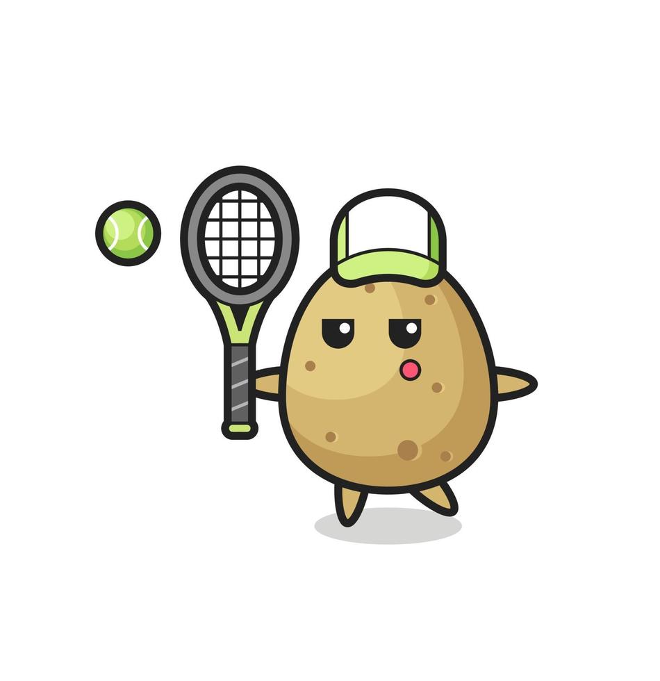 personnage de dessin animé de pomme de terre en tant que joueur de tennis vecteur