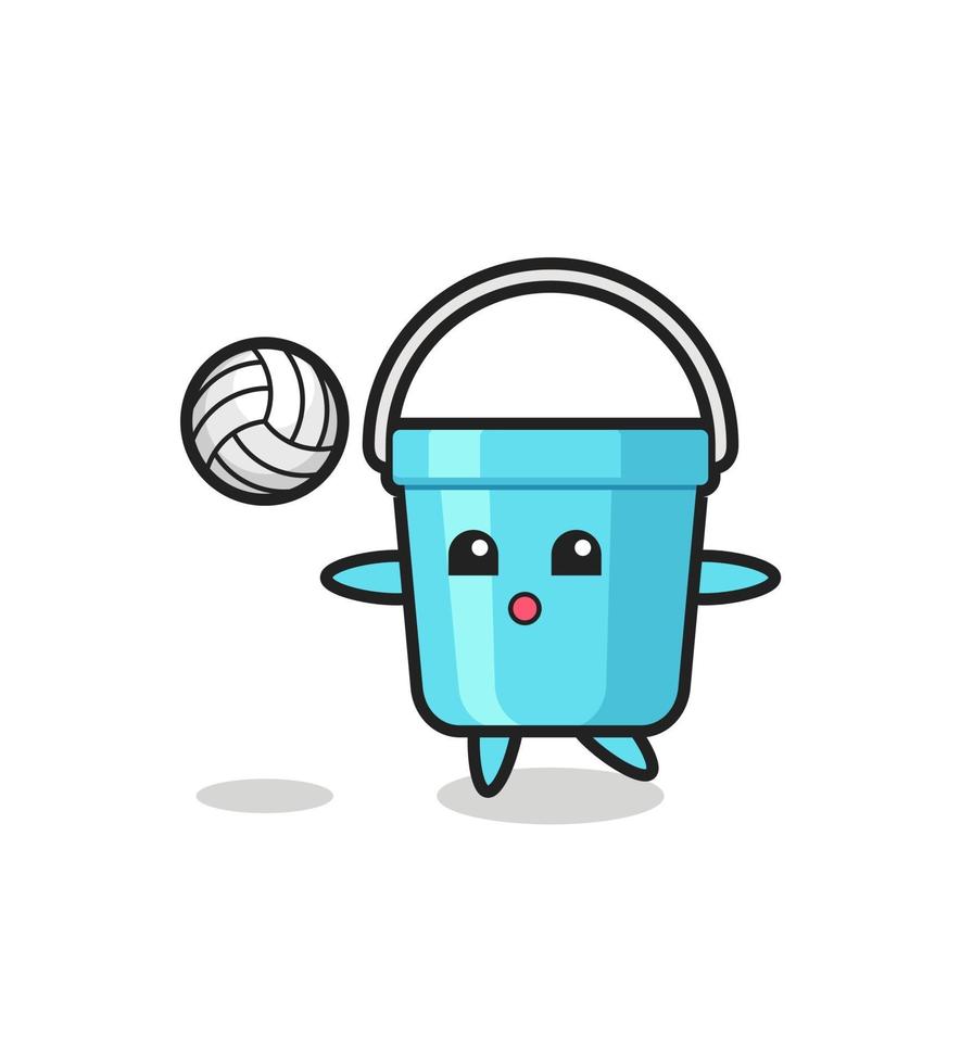 dessin animé de caractère de seau en plastique joue au volley-ball vecteur