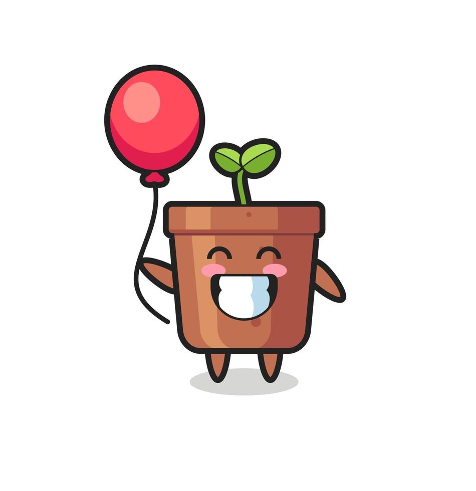 illustration de mascotte de pot de plante joue au ballon vecteur