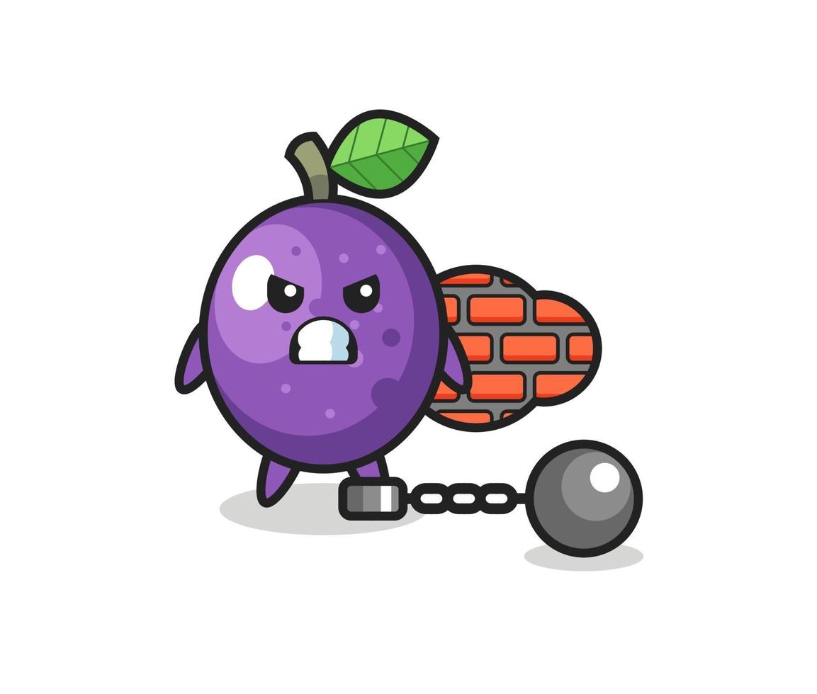 mascotte de personnage de fruit de la passion en tant que prisonnier vecteur