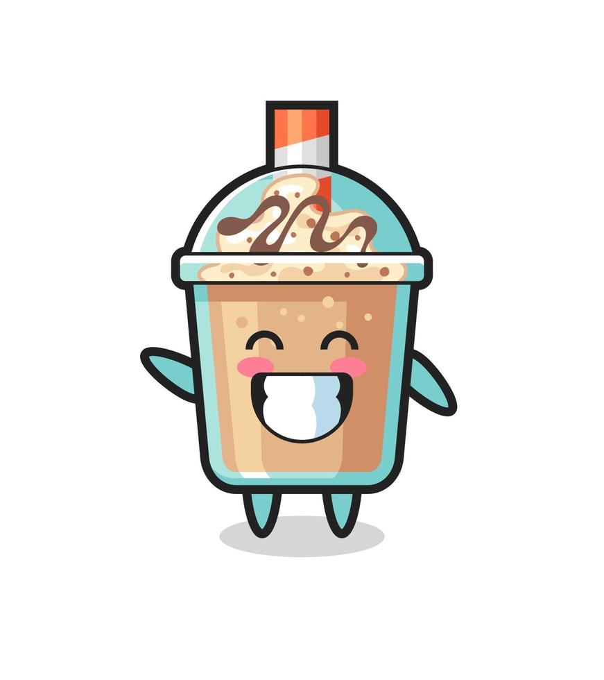 personnage de dessin animé de milkshake faisant un geste de la main d'onde vecteur