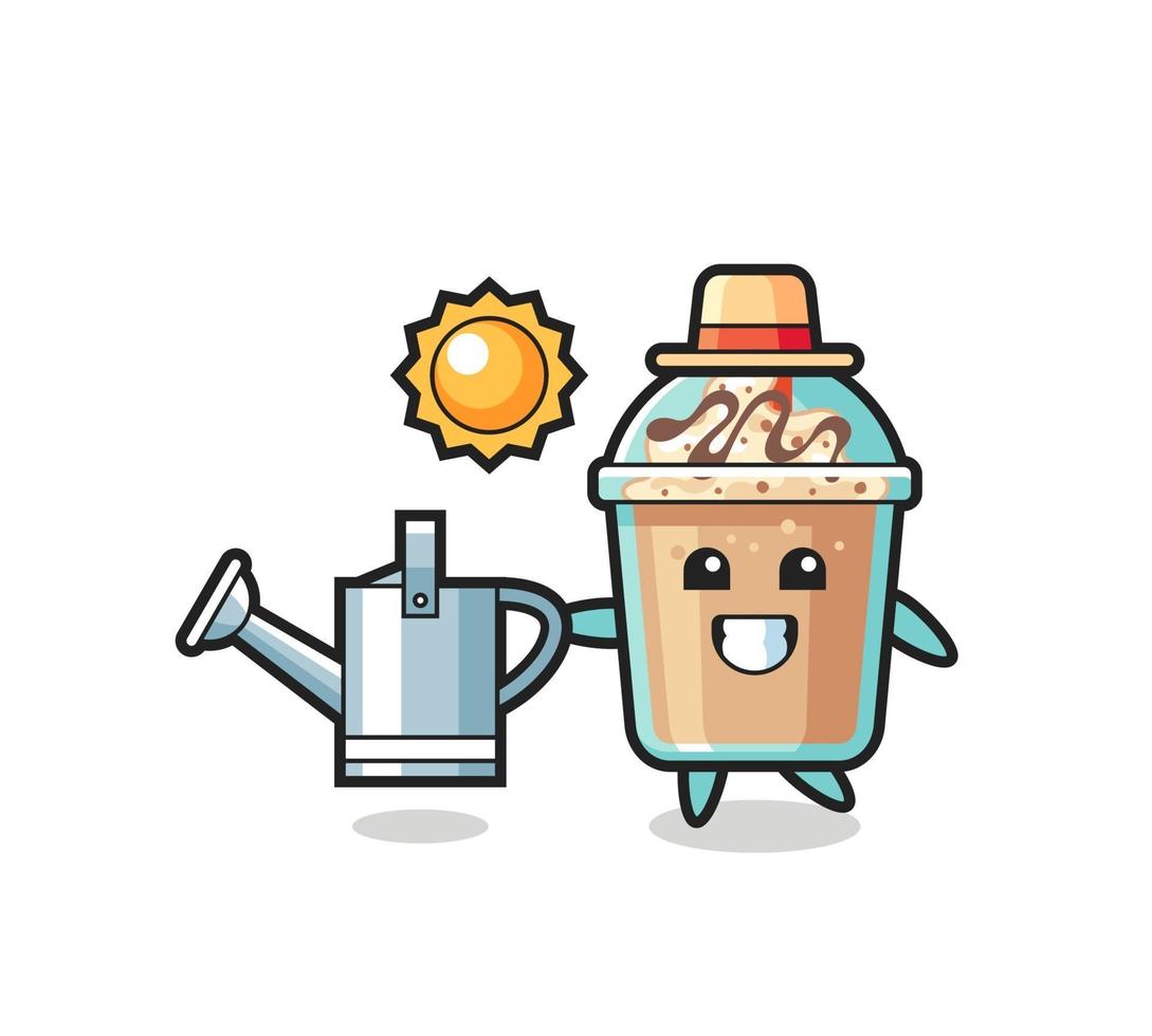 personnage de dessin animé de milkshake tenant un arrosoir vecteur