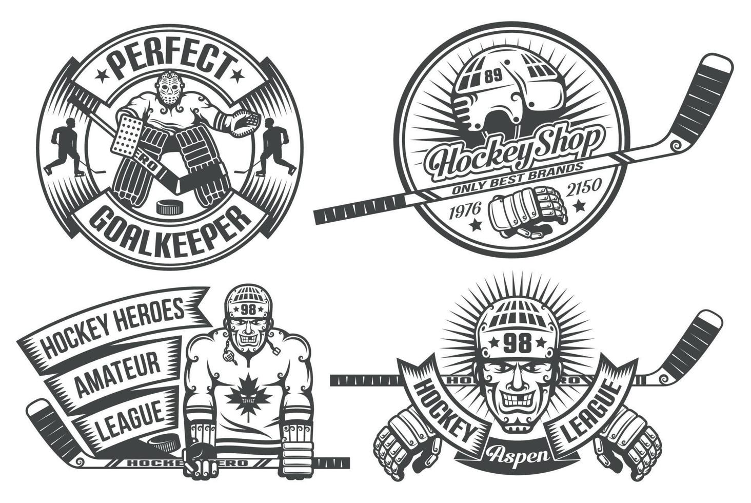 logos de hockey avec le gardien de but et les joueurs de hockey vecteur