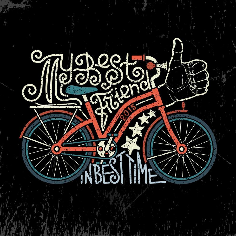 lettrage vintage de vélo. logo de lettrage dessiné à la main avec vélo vecteur