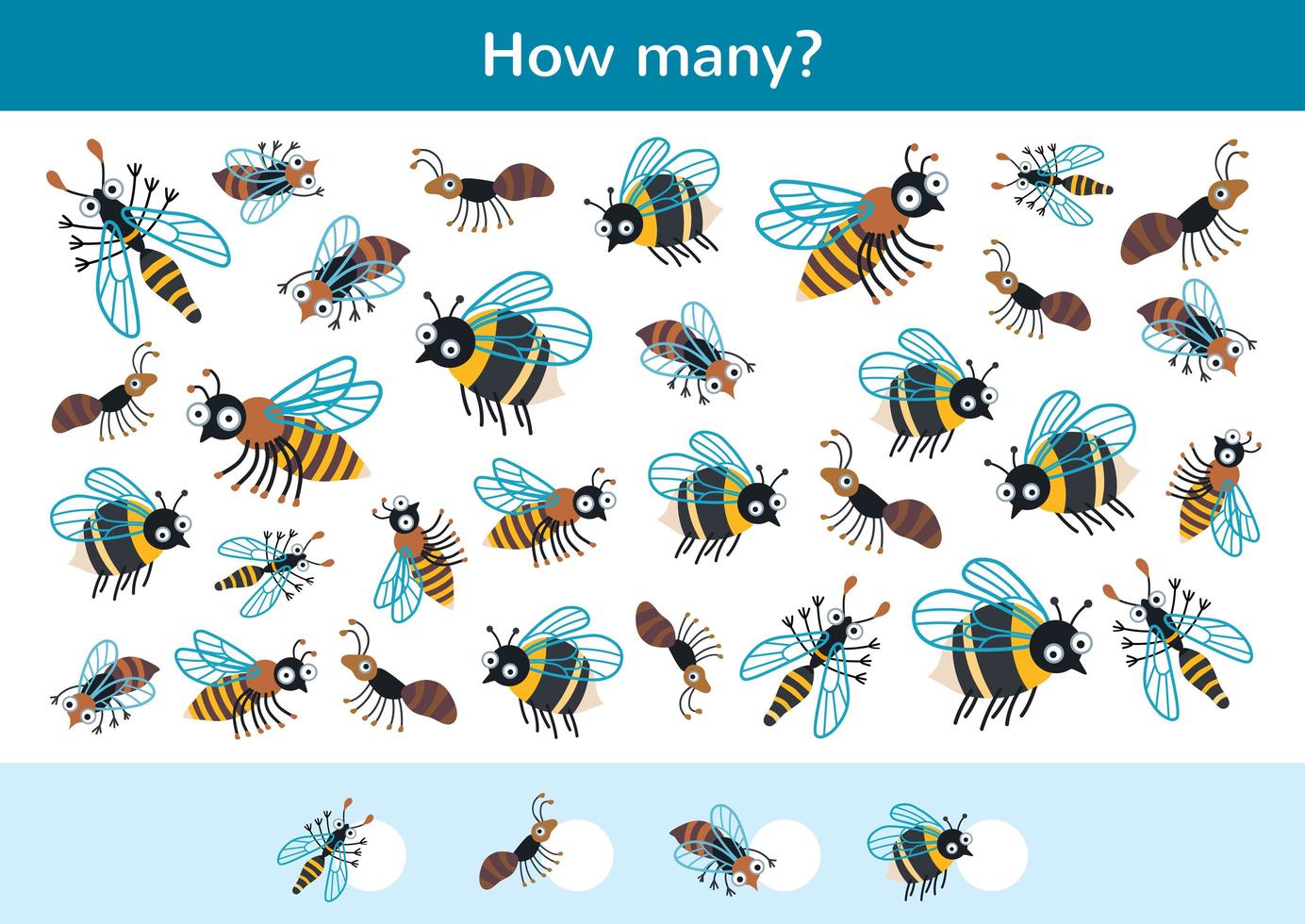 compter le jeu d'enfants d'un dessin animé de coléoptères. vecteur