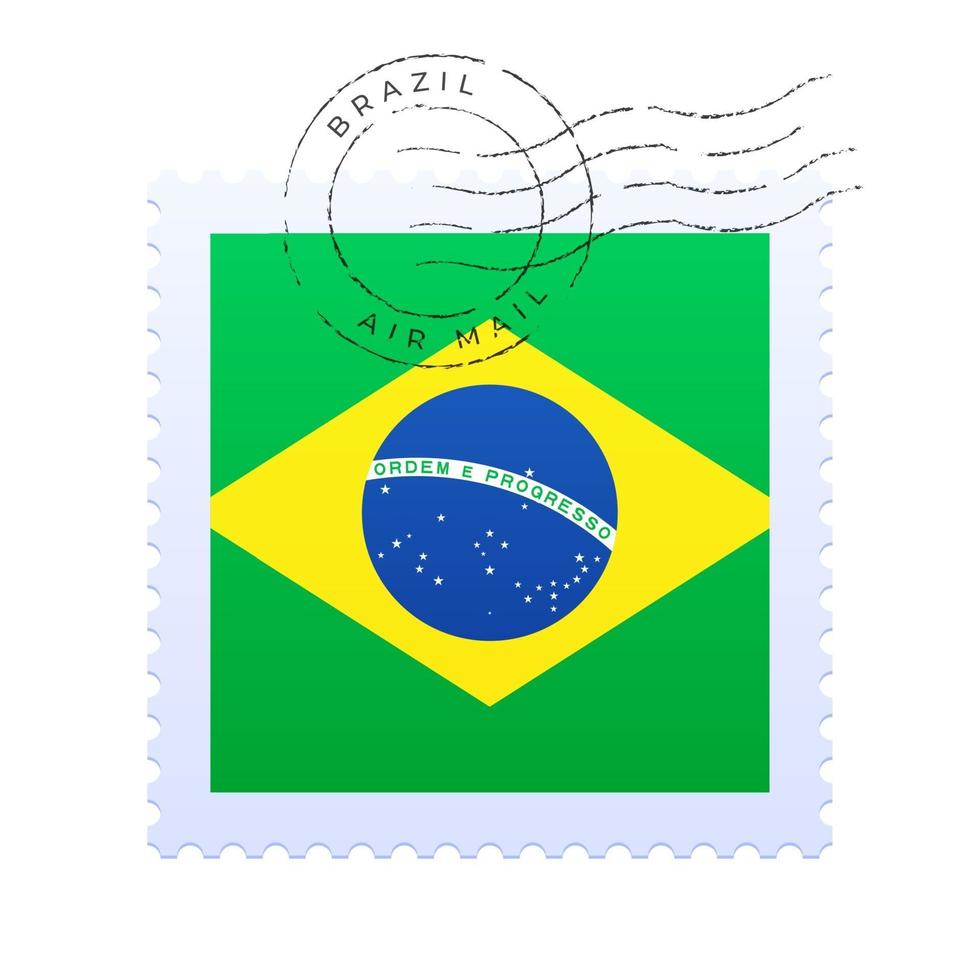 marque d'affranchissement du brésil. Timbre-poste du drapeau national isolated on white vecteur