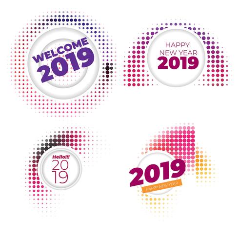 Nouvel an 2019 collection d&#39;étiquettes et de badges vecteur