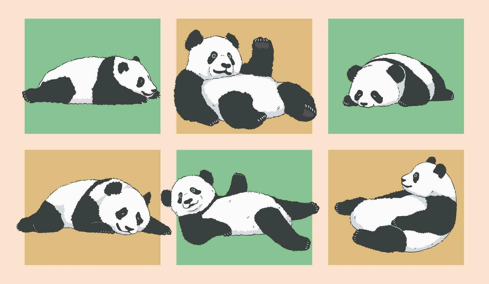 mignonne dessin animé adorable paresseux pandas mensonge vers le bas illustration ensemble vecteur