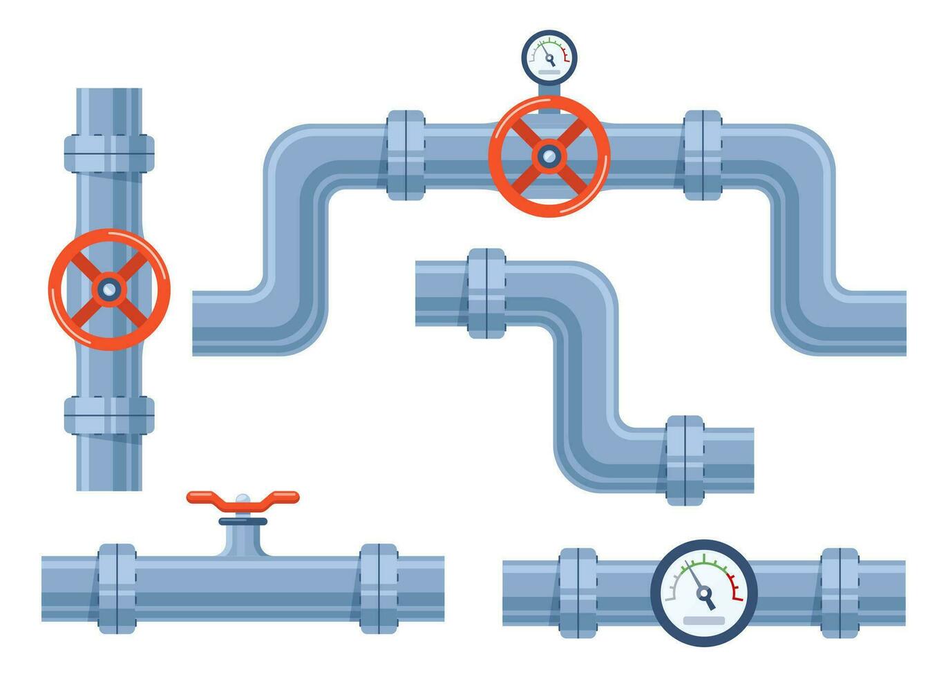 tuyau de l'eau avec soupape et mètre de pression. tuyau éléments. système de pipeline avec soupape et manomètre pour industrie. construction de acier tube. vecteur illustration.